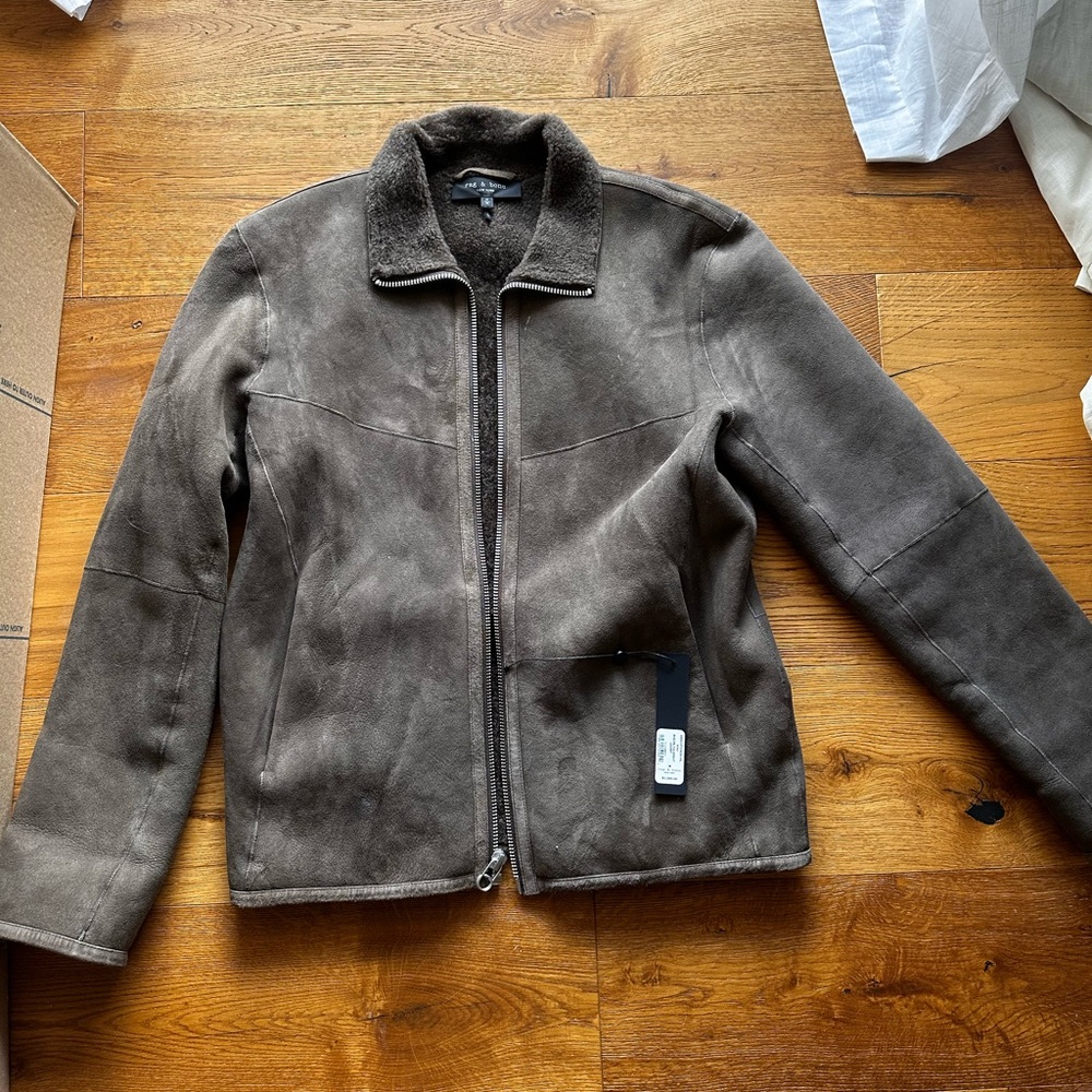 rag & bone Taupe Brown Suede Shearling Jacket